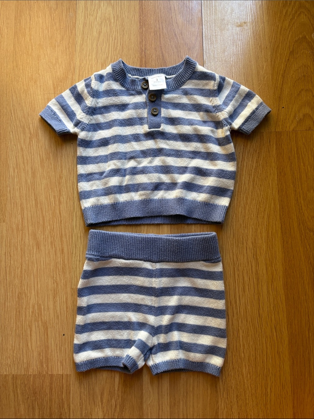 Nordstrom baby boy blue stripe outfit made in India sweater cozy cute 3 months
